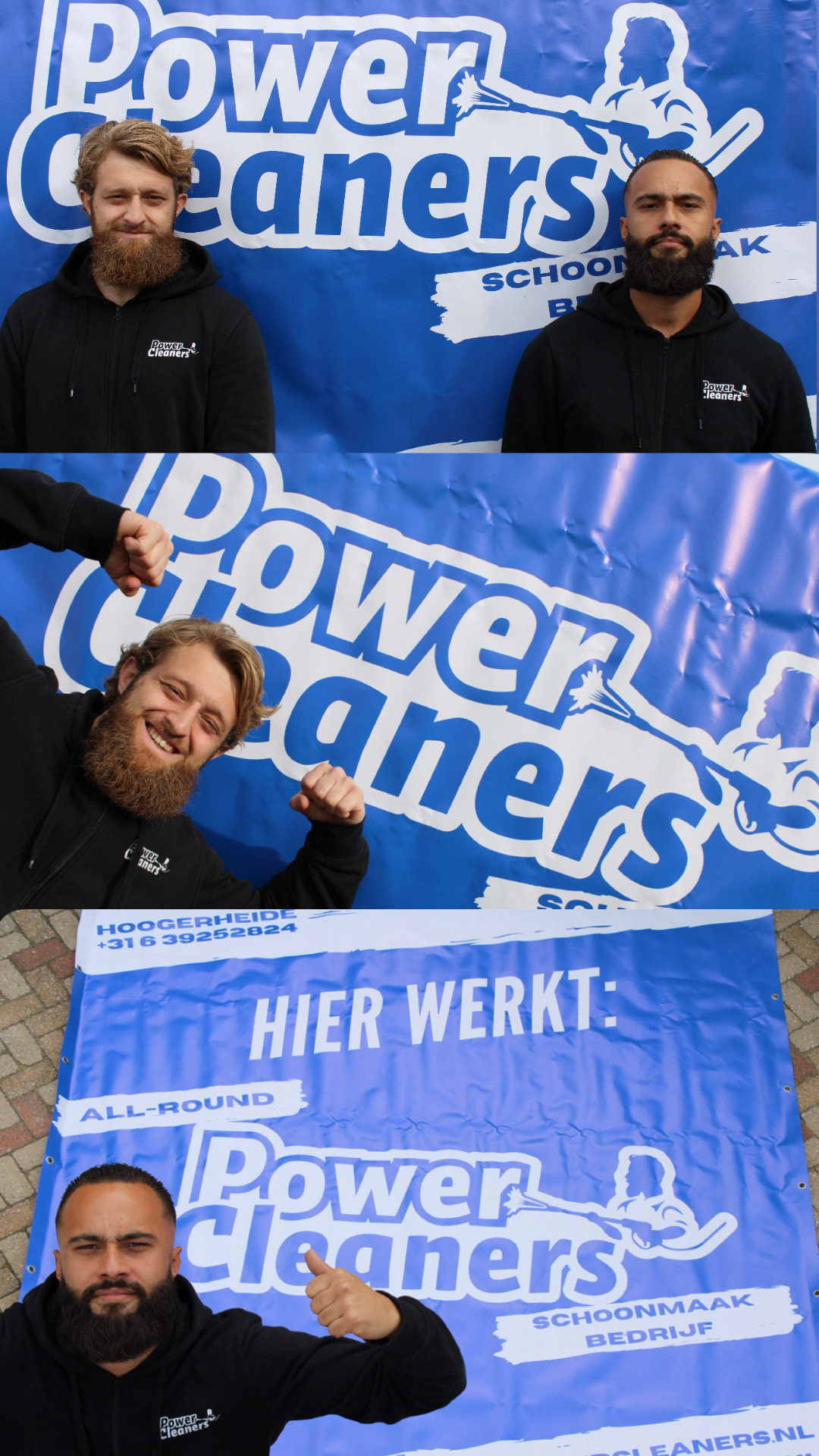 Joey en Mats, oprichters van PowerCleaners, op locatie bij een klant